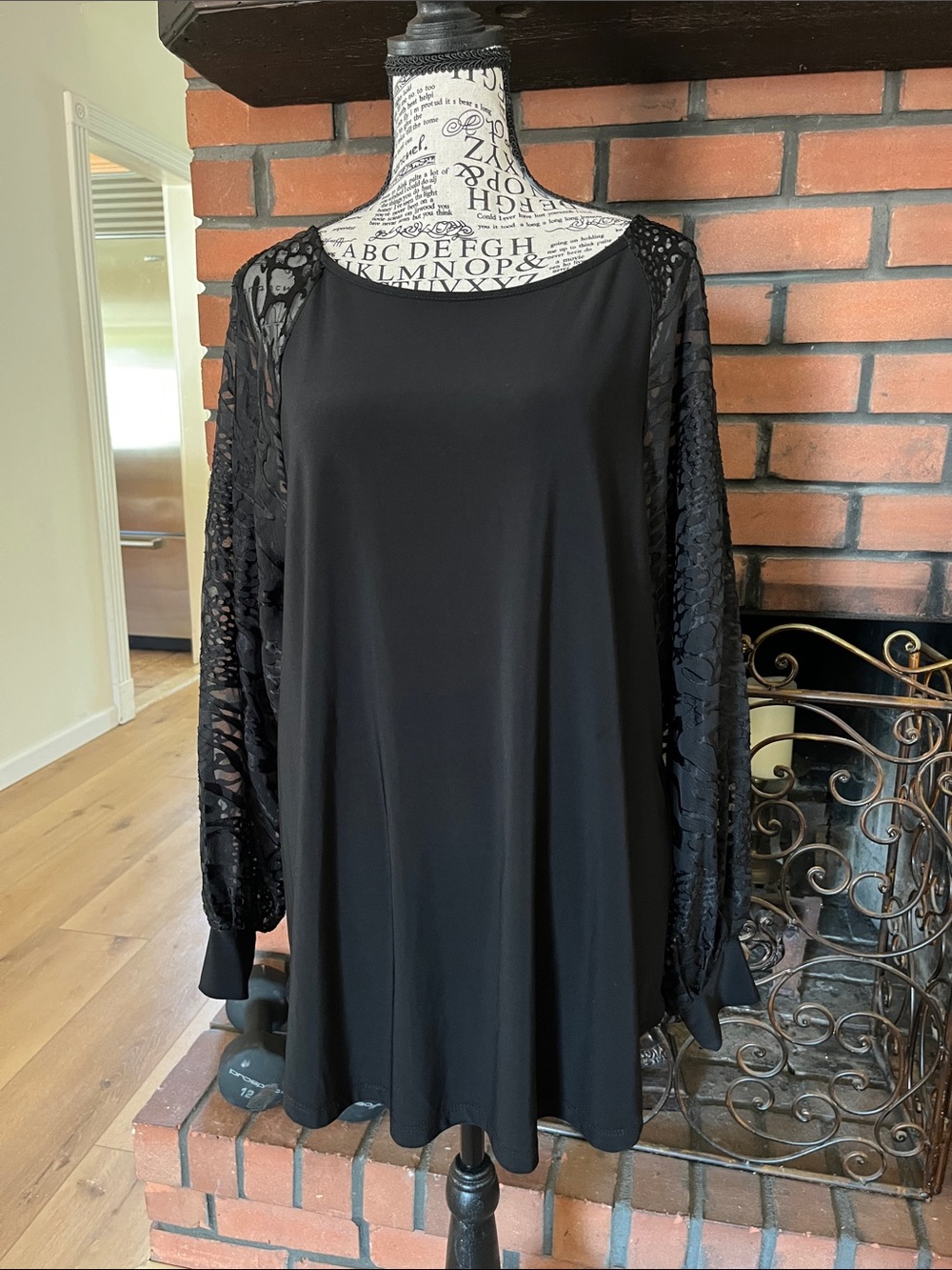 Joseph Ribkoff Black Long-Sleeve Lace Detail Tunic top for Women